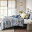 Courtepointe bleue / double - 6 pièces, médaillons floraux, coussins brodés, machine à médaillon lavable, décoration intérieure-118640444-118640445
