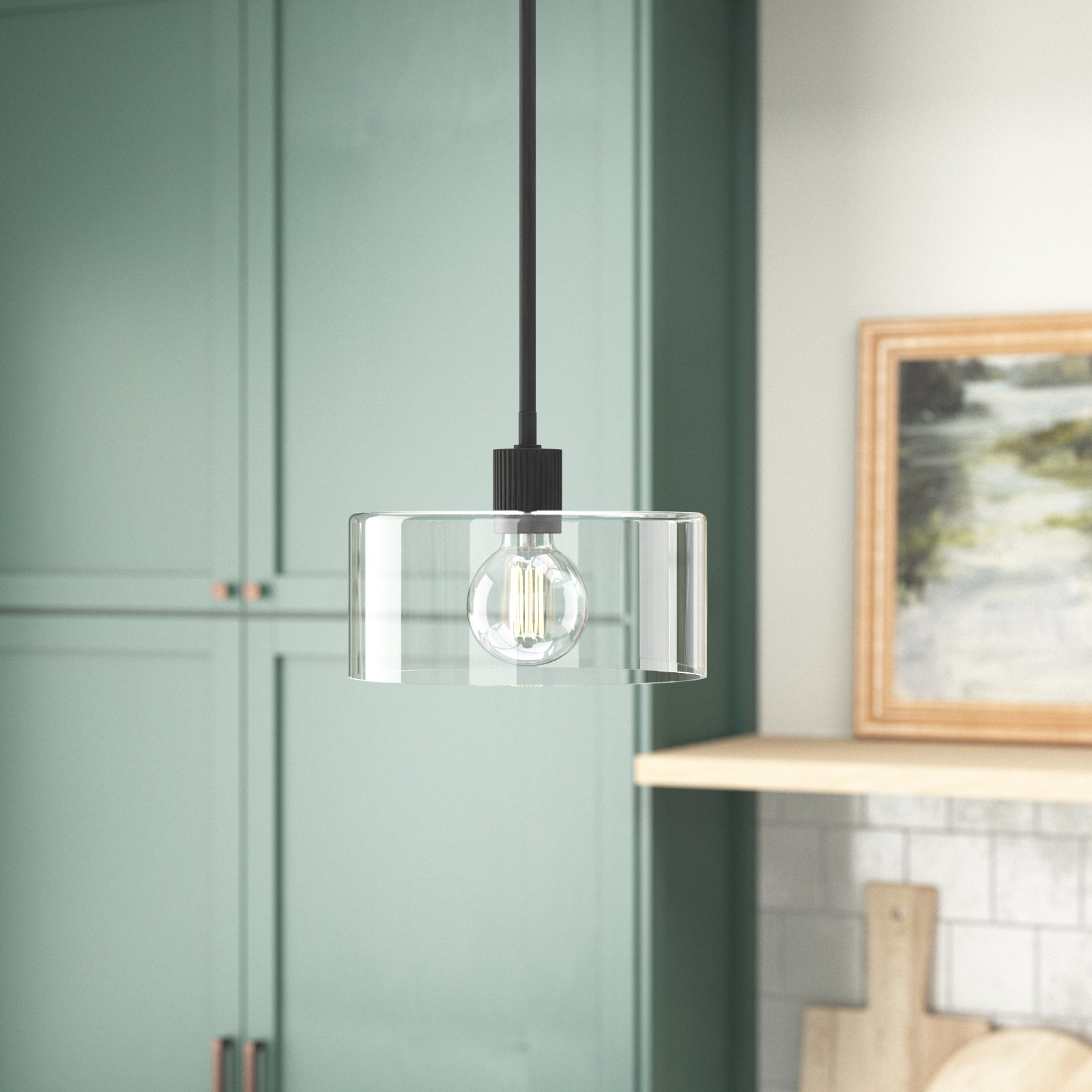 Mulaney Single Light Glass Steel Dimmable Pendant