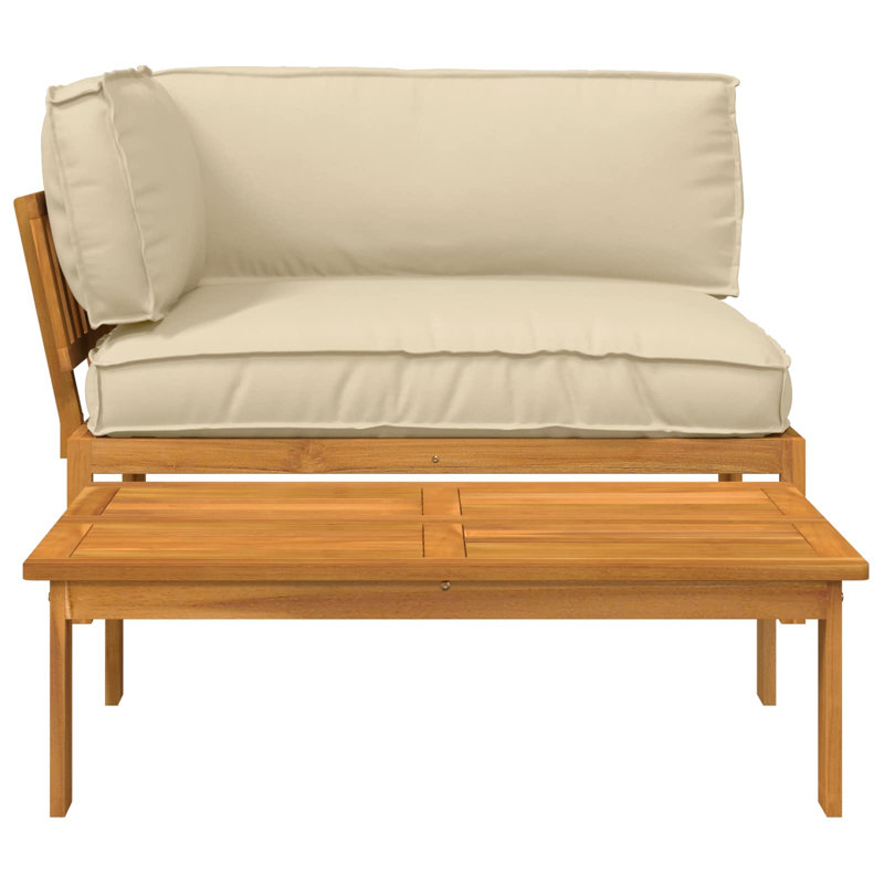  Sofa Set With Cushion Plain 2 Pcs Beige Solid Acacia Wood, Beige, Brown