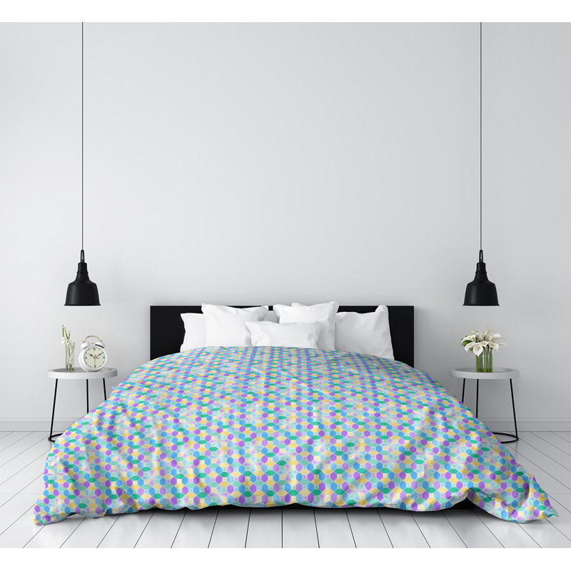Housse de couette Katelyn Elizabeth, Housse de couette pour très grand lit, Polyester brossé, Vert / violet / gris