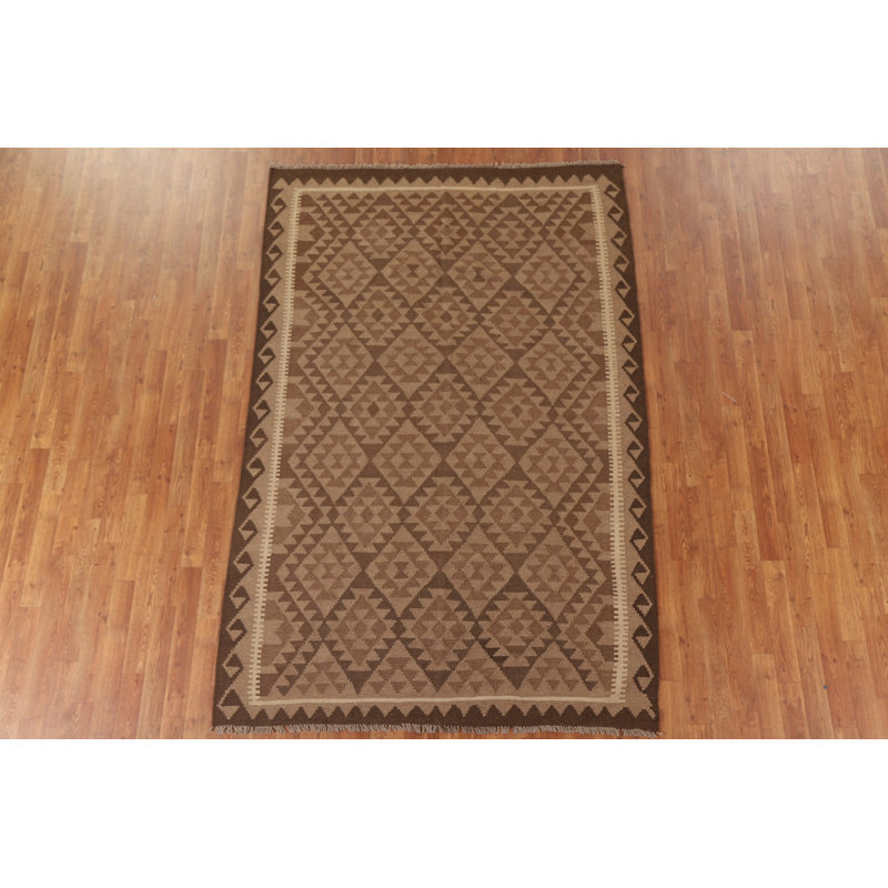 Tapis oriental brun en laine Kilim 6 x 8