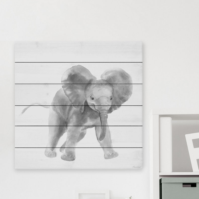 «Aliya Playful Elephant Print» sur bois blanc, H 40 po x l 40 po x P 1,5 po