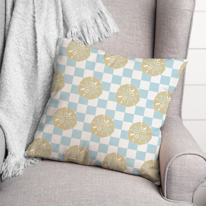 Sea Dollar Checker 18 x 18 Spun Poly Pillow, Blue/Yellow Sea Dollar Checker