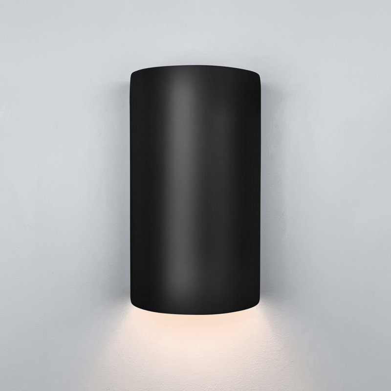 9.75"H Cylinder Andros Downlight Downlight Wall Sconce Damp Rated for Indoor or Covered Outdoor Use, Black, No
