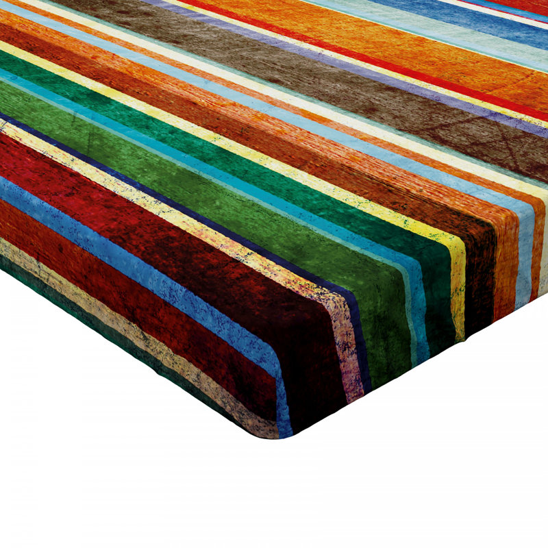 Microfiber Striped Fitted Sheet, Full Fitted Sheet, Orange/Green Striped