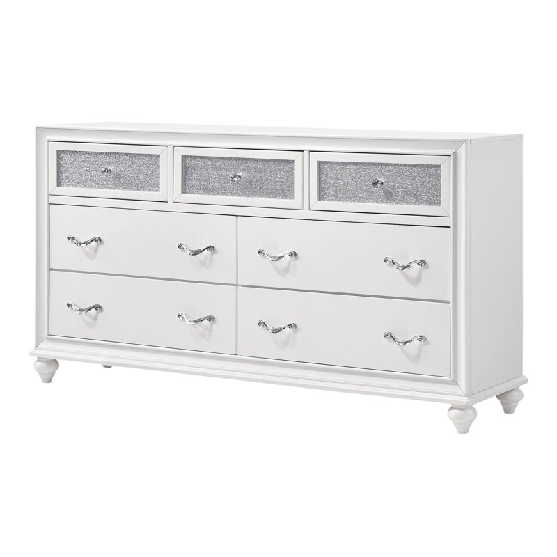 Ensemble de chambre à coucher, Grand lit, Blanc / Gris, Ensemble de 5 pièces : lit, table de chevet, comm