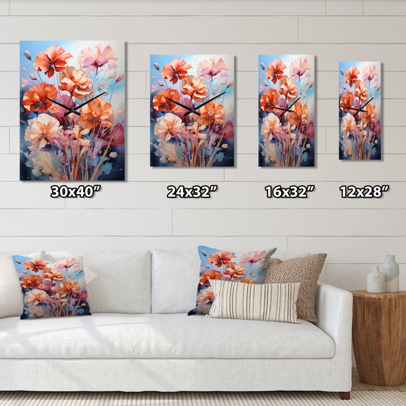 Horloge murale multicolore avec œillets Carnation, H 32 po x l 16 po x P 1 po