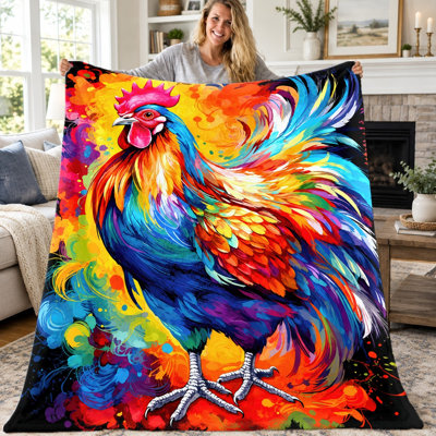 Couverture à motif coq vibrant (1 pièce), jeté en flanelle à imprimé coq artistique, ultra douce, confortable, légère et chaude, idéale pour canapé, lit, salon, chambre d'étudiant, bureau, voyage, décoration intérieure, couverture toutes saisons, cadeau unique