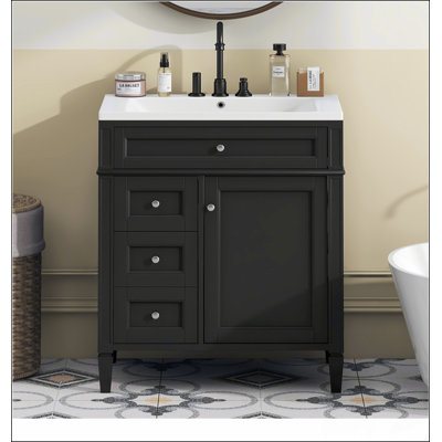 Meuble-lavabo de salle de bain 30 po avec lavabo supérieur, meuble-lavabo moderne avec 2 tiroirs et tiroir basculant, meuble-lavabo simple