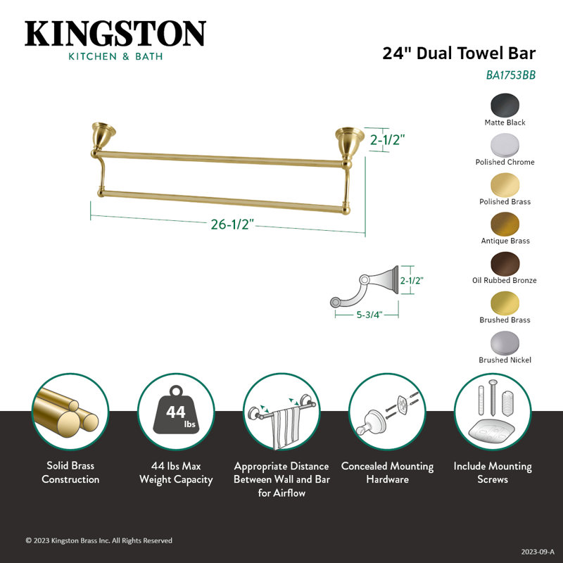 Kingston Brass Heritage 24-Inch Dual Towel Bar, Matte Black