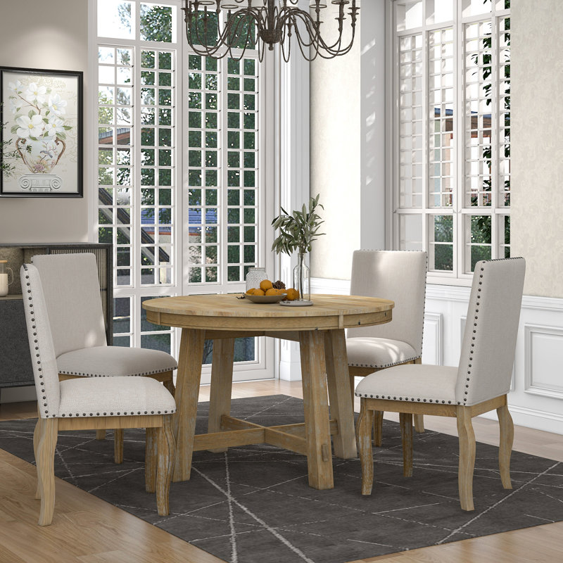 Zaena 4 - Person Extendable Dining Set, Natural Wood Wash, Beige, Natural Wood Wash