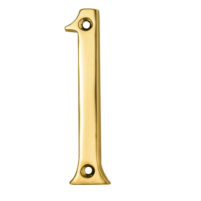 Clapham 7cm H Brass House Number, Polished Brass, 1