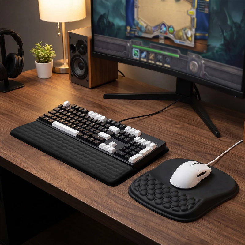 Ensemble de repose-poignet et de tapis de souris 17 po, 2 pièces, base en mousse à mémoire de forme antidérapante, noir