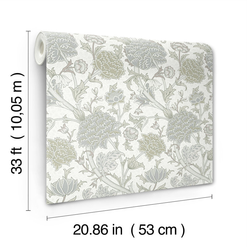 Cray Floral Wallpaper Roll, Light Green