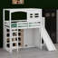 Lit mezzanine avec garde-robe, tablettes de rangement
