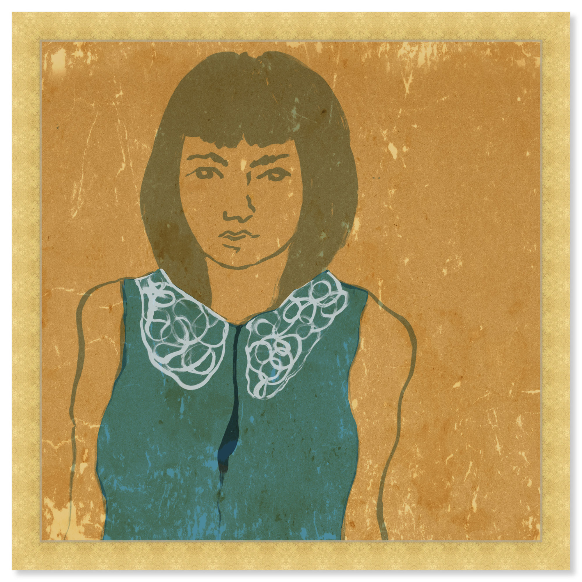 Lady In Teal by Oliver Gal, Gold, 32" H x 32" W x 0.5" D
