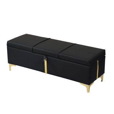 Black Storage With Metal Legs, Elegant For Home, Bedroom & Living Room, , Spacious Upholstered Bench Black, And Design
