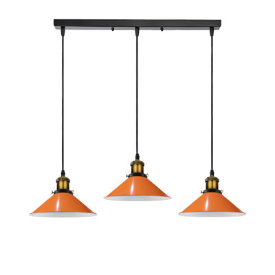 3 Way Adjustable Industrial Pendant Light Vintage Hanging Ceiling Fixture with Rectangular Base for Kitchen Island, Dining Room