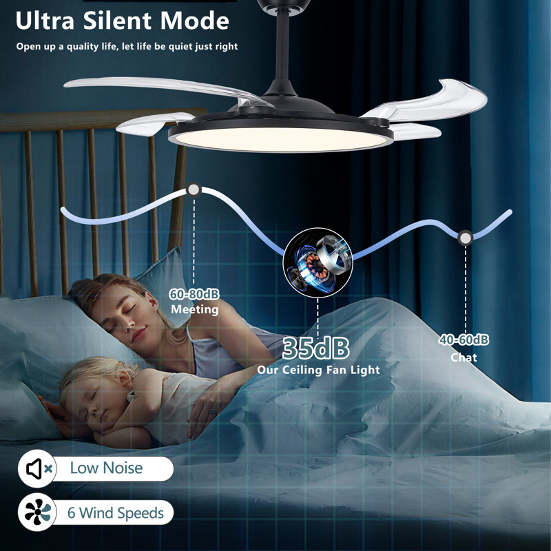 Ventilateurs de plafond rétractables avec lumières, ventilateur de plafond de 42 pouces avec lumière et télécommande, montage encastré, ventilateur de plafond réversible à courant continu