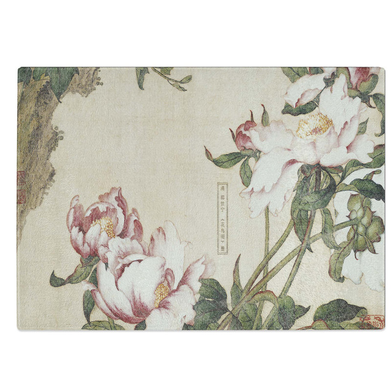 Tempered Glass Peony Flowers by Lang Shining Chopping Board, 28.5 cm W x 20 cm L