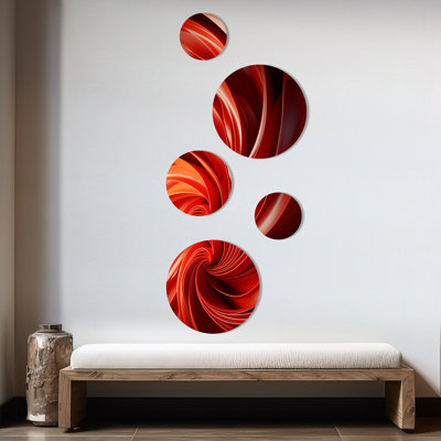 Orange et rouge abstrait spirale Dreamscape II - ensemble abstrait de spirales abstraites murales de 5
