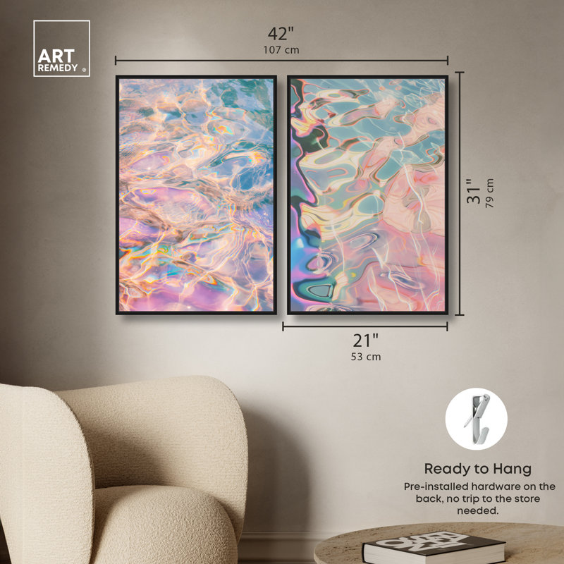 Ensemble de décorations murales roses avec impression sur toile Smooth Metallic Drift , 31"H x 21"W, Black Frame