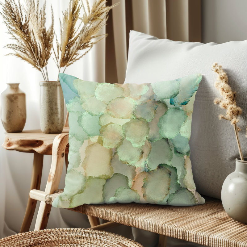 Housse de coussin, Bleu / vert abstrait, H 14 po x l 14 po