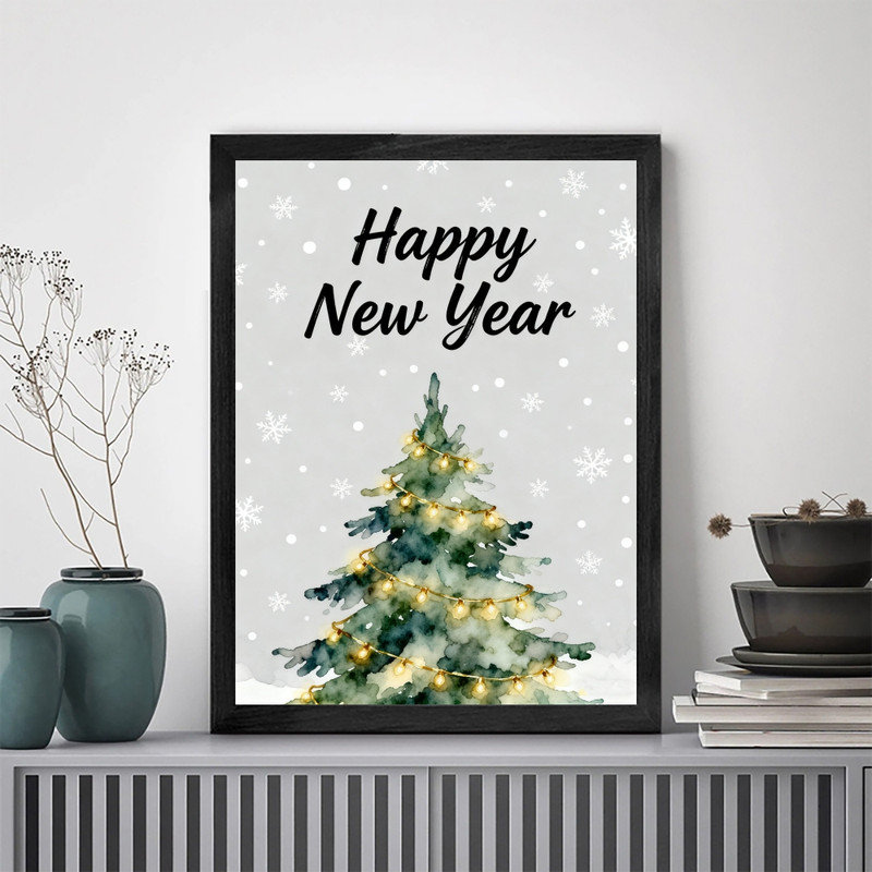 Reproduction d'art encadrée noire encadrée noire Happy New Year, H 11 po x l 9 po