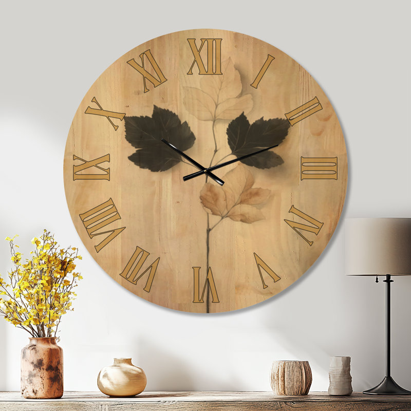 Horloge murale Quiet Leaf Sprig en bois massif noir style ferme, Extra Large