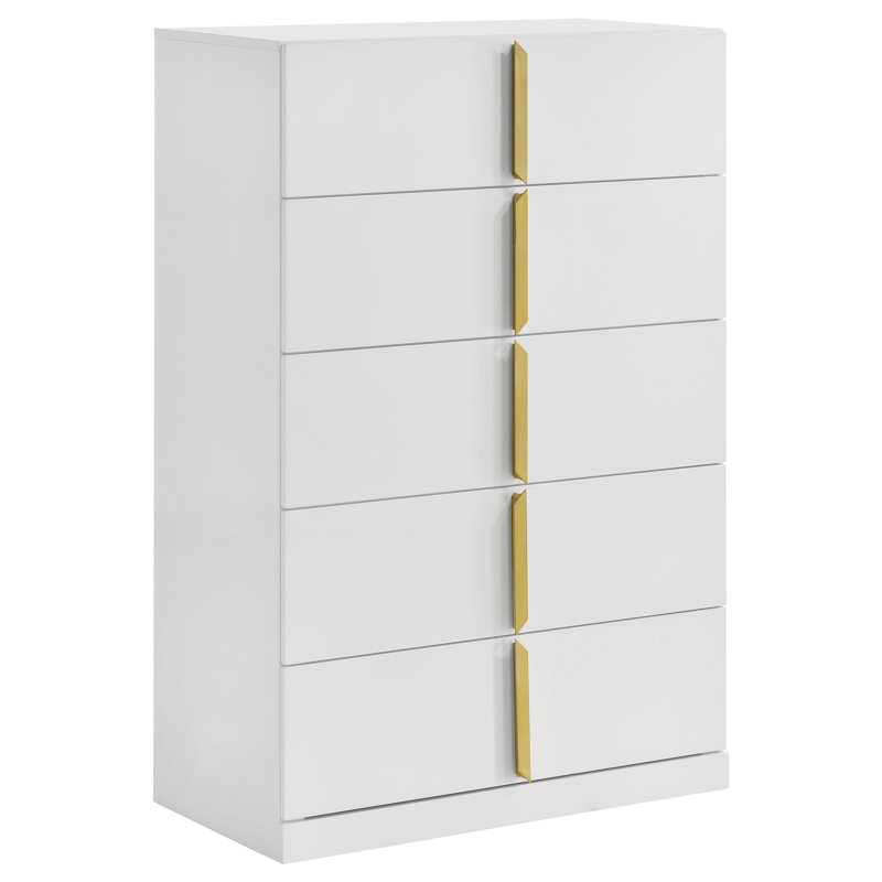 Ensemble de chambre avec grand lit 5 pièces Miyoka Gris et blanc ultrabrillant, Gris, Grand