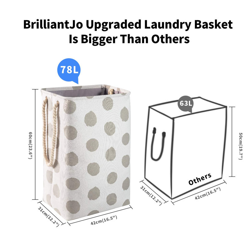 Canvas Rolling Laundry Bin with Handles, White/Grey