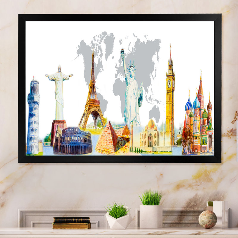 «Famous Repères Of The World», reproduction sur toile flottante, Cadre noir, H 8 po x l 12 po x P 1 po