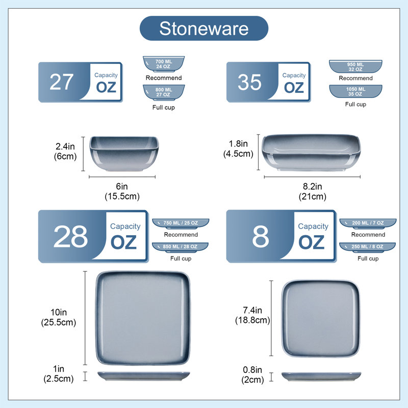 32 Piece Stoneware Dinnerware Set, Service for 8, Grey