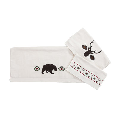 Aztec Bear Embroidered Western Southwestern Cabin Lodge 3 Piece Towel Set