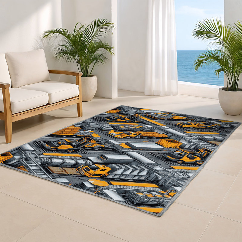 Transportation Gray Indoor and Outdoor Area Rug, Rectangle 2' x 3'