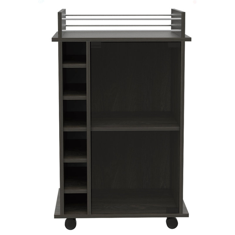 Chariot-bar Dukat, deux tablettes, six supports à vin intégrés, quatre roulettes, H 35,04 po x l 21,55 po x P 16,25 po, Brun