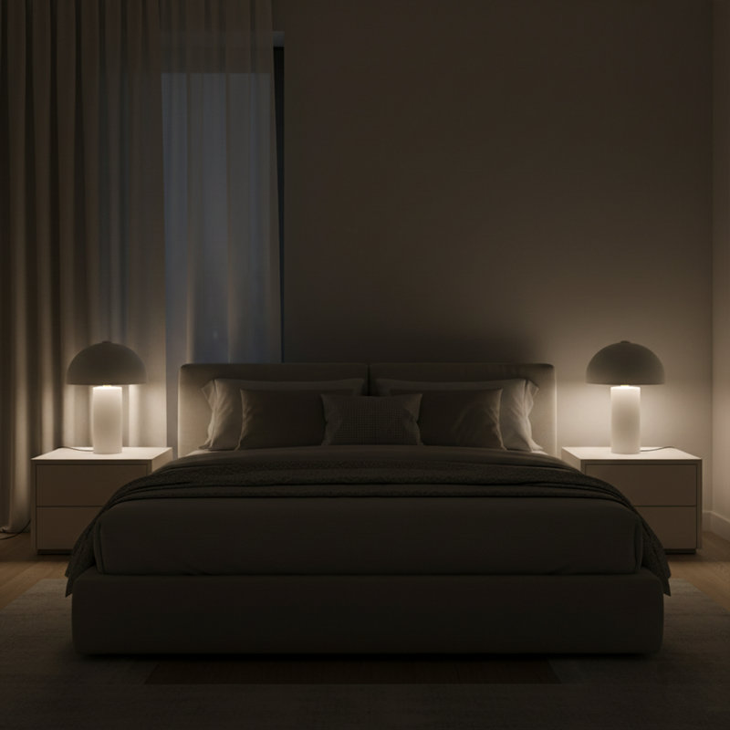 Lampe de table champignon en métal 19 po avec abat-jour dôme Aurelia, Blanc, Blanc