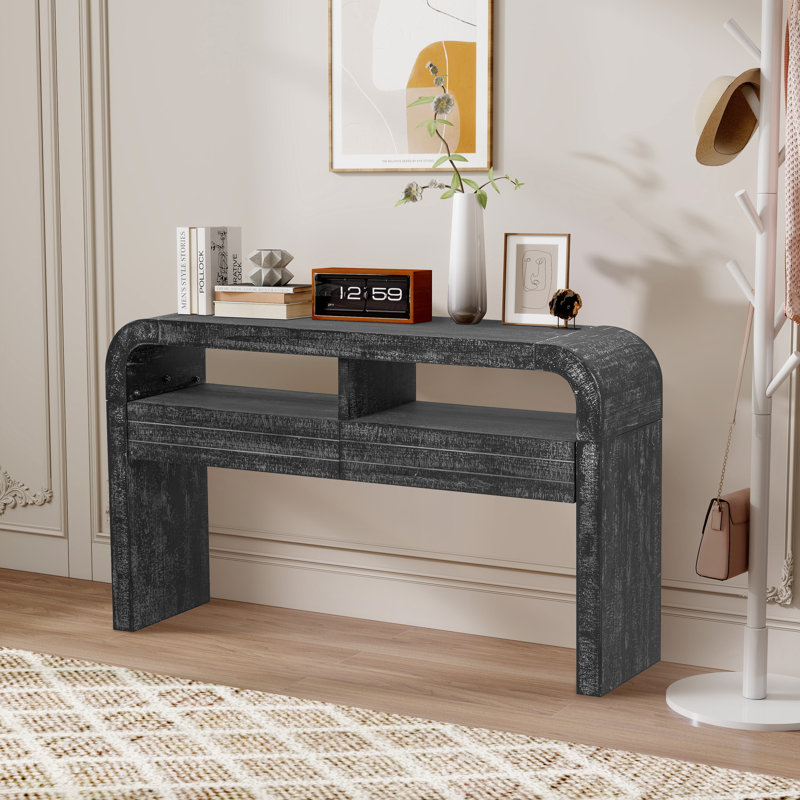 Console l 51,98 po avec 2 tiroirs, Noir, noir, noir, noir