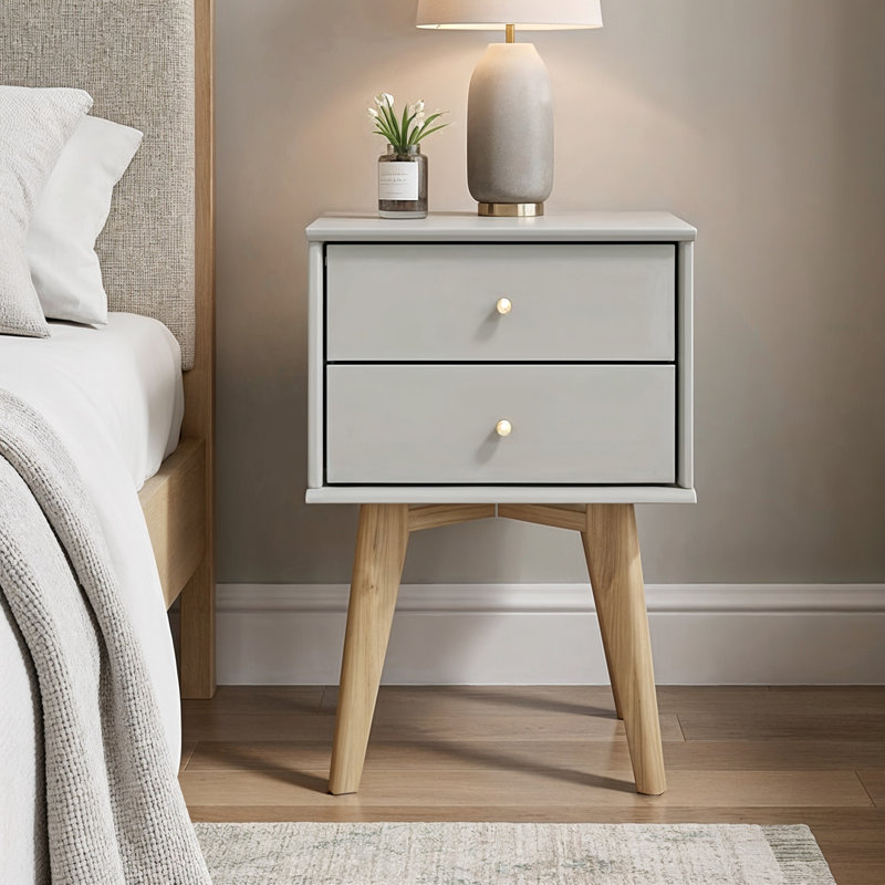 Manufactured Wood Bedside Table Sets of 2, Light Grey Euro Oak