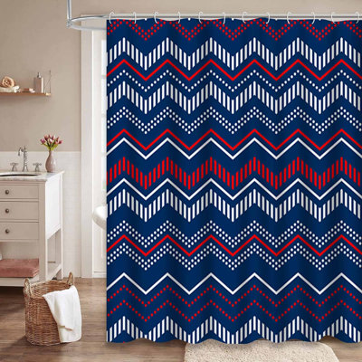 Rideau de douche bleu avec 12 chevrons