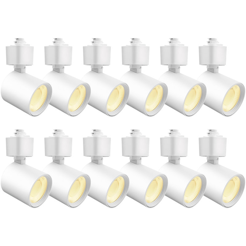 Luxrite 2 po Rail d'éclairage à DEL 5CCT, CRI90, 10 W, 800 lumens, inclinaison réglable de 358 ° + 90 °, têtes d'éclairage de type H, à intensité variable, ETL, paquet de 12 rond blanc