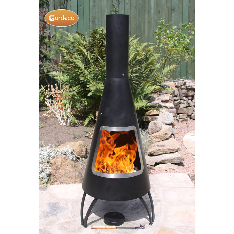 Conical Steel Chimenea, Stainless Steel/Black