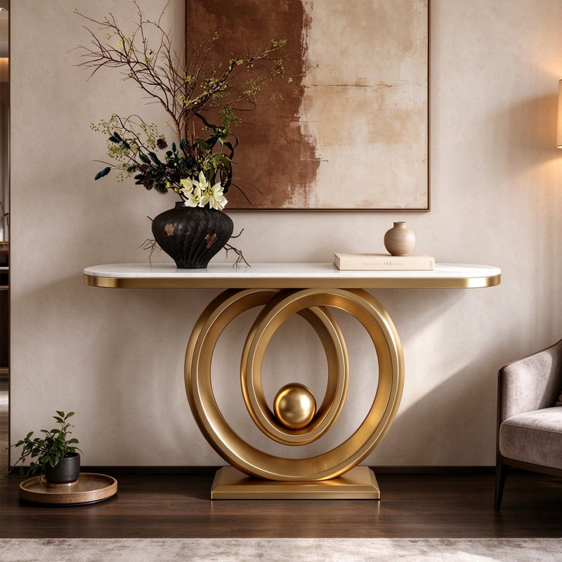 Marble Top Console Table, H 33,5 po x l 39,4 po x P 13,8 po