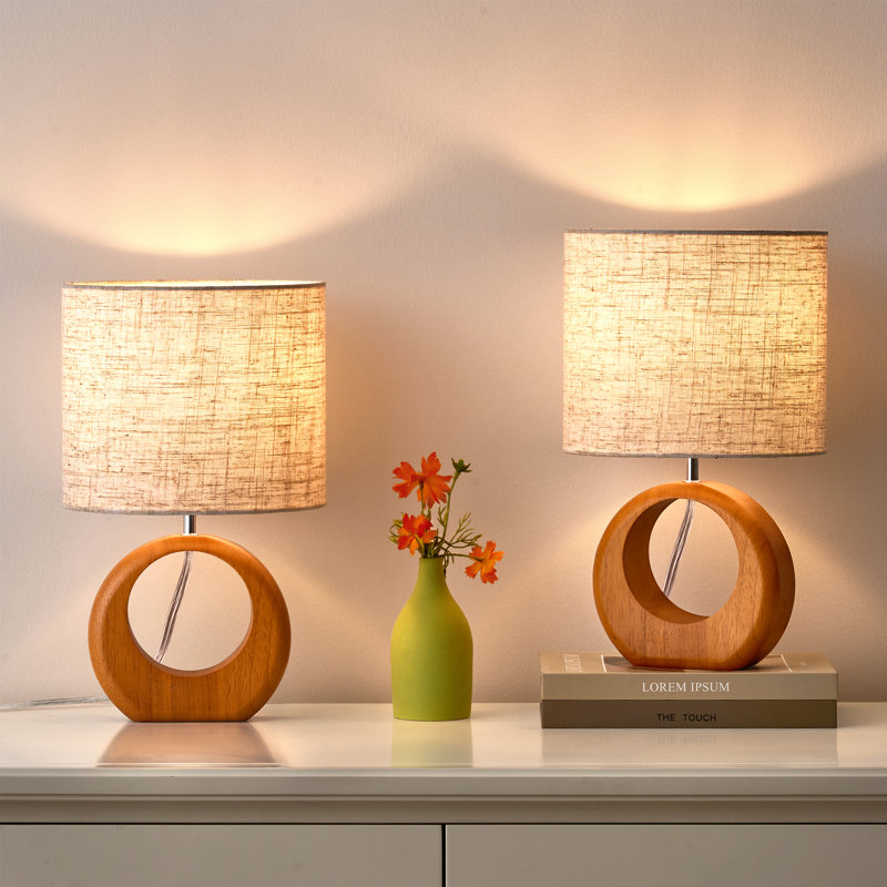 13.4" Solid Wood Table Lamp For Bedroom, Living Room, Reading Room, Dark Pearwood