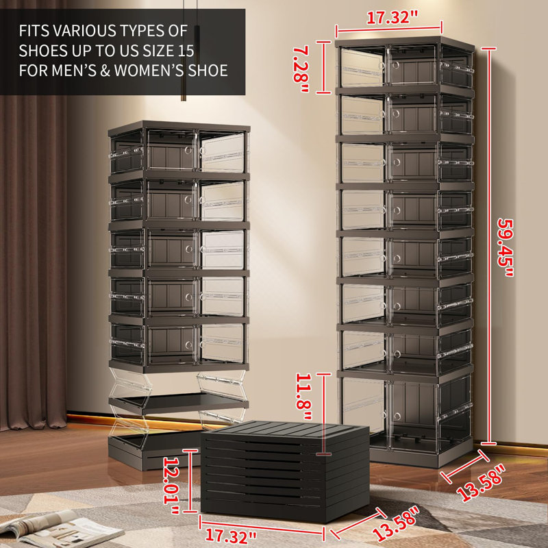 16 Pair Stackable Shoe Storage Cabinet, Black