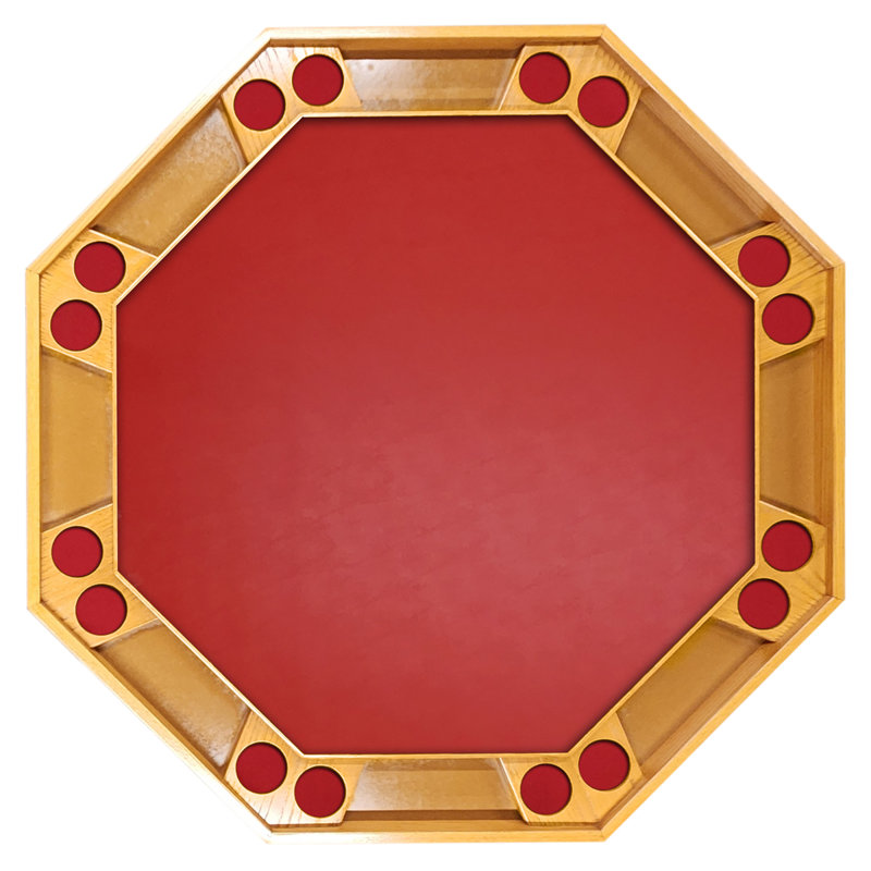 52" Oak 8 - Player Folding Leg Poker Table, Pecan, Red Vinyl