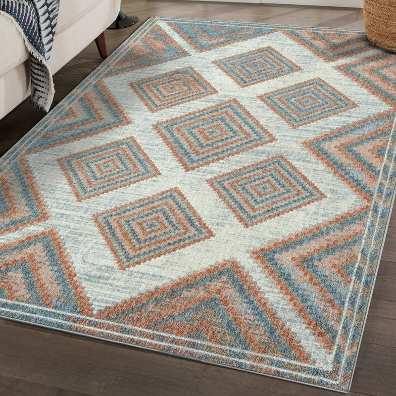 Ambach Geometric Red/Blue/Green Area Rug, Rectangle 4' x 5'