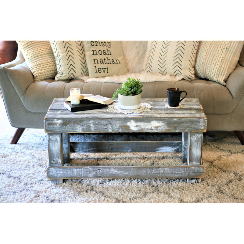 Table basse de 40 po en bois récupéré - Table de ferme rustique gris vieilli | Bois massif, fait à la main, entièrement assemblé