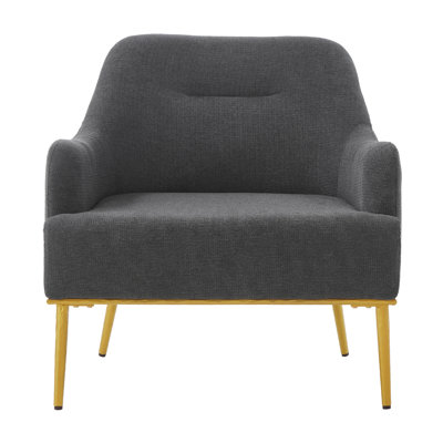 Modern Chenille Accent Chair, Curved Design And Gold Metal Legs For Living Room
