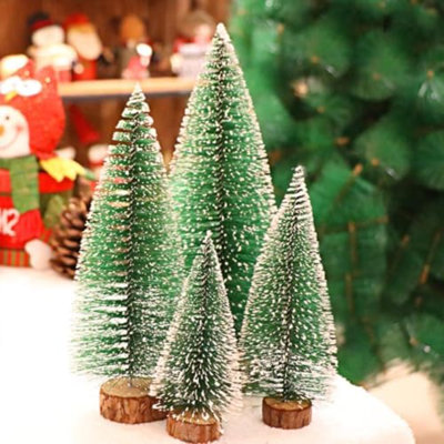 Bureau de Noël arbres de Noël miniatures 4 pièces avec base de neige et de bois pour les fêtes de Noël (4 pièces)